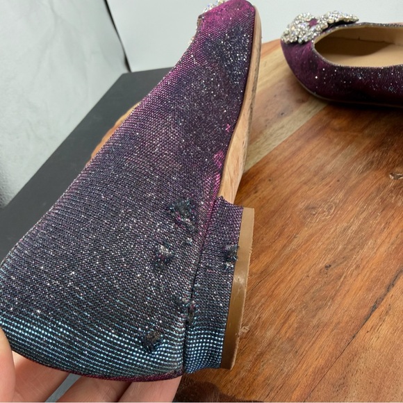 Manolo Blahnik Hangisi Flat blue glitter FMC ballerina 37.5 7.5 - Picture 10 of 13